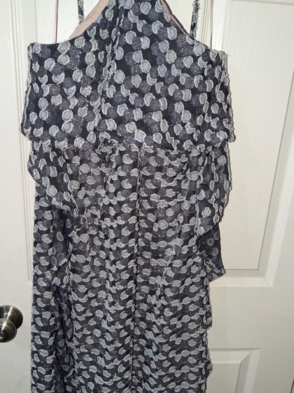Badgley Mischka Black and Gray Printed Ruffle Dress Size 12